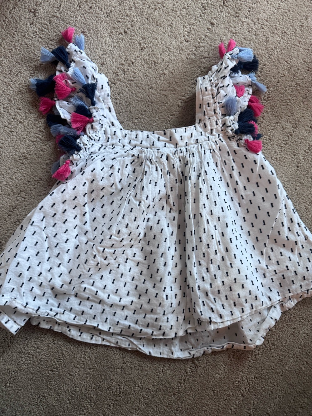 White Tank Top with Pink and Navy Tassels